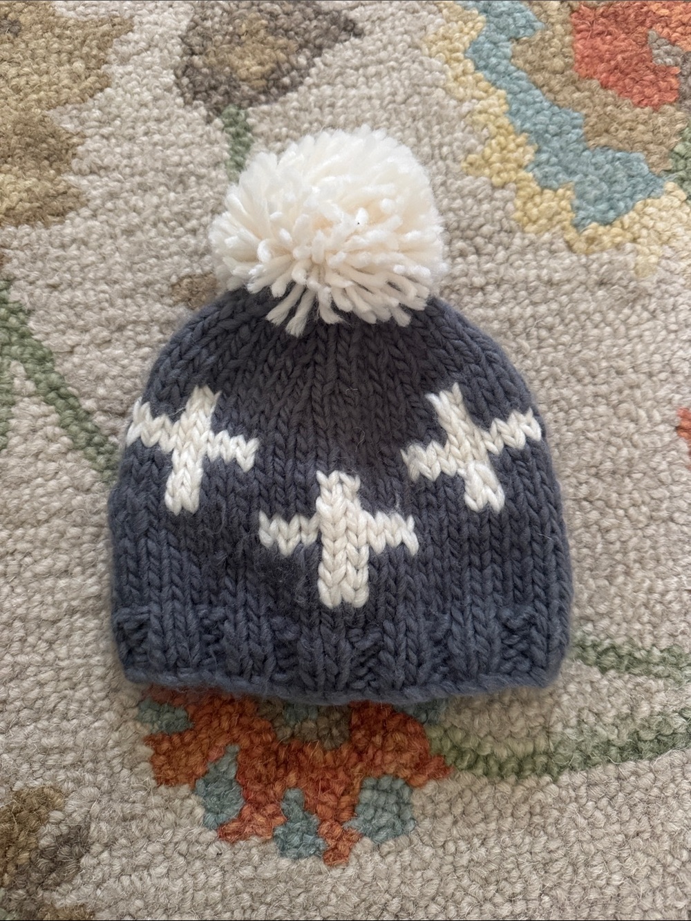 Children's Knit Pom Beanie Hat - Gray & White